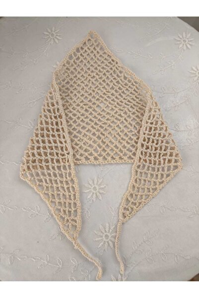 Momsada Moms Ada Cream Colored Hand Knitted Mesh Triangle Model Bandana, Accessory