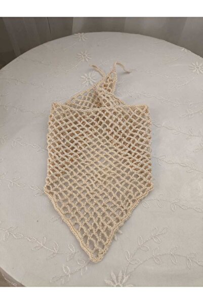 Momsada Moms Ada Cream Colored Hand Knitted Mesh Triangle Model Bandana, Accessory