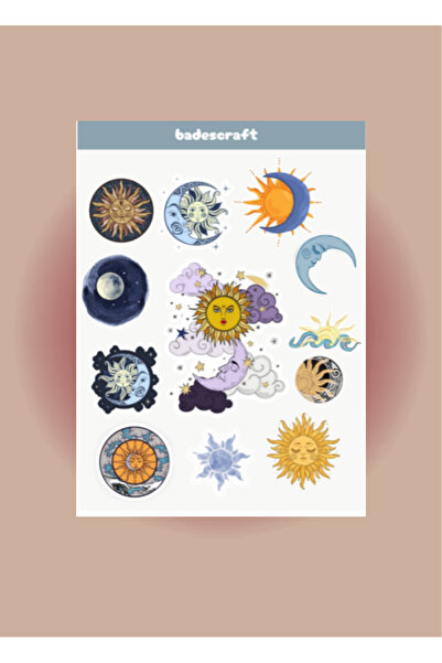 badescraft Gökyüzü Temalı Sticker- Ay Güneş Bulutlar Sticker- Etiket- Bullet ...