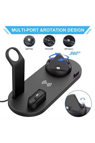 MİNGODAN 4 In 1 Hızlı Şarj Kablosuz Wireless  15w Iphone Apple Watch Airpods Uyumlu Şarj Standı 5in1 Çoklu
