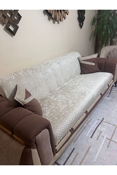 Tekstilsa Süngerli Koltuk Örtüsü Yeni Moda Krem Rengi 1adet Kaydırmaz 210*170 Cm