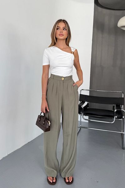 adba style Women's Modal Cupra Woven Pleated Palazzo Trousers 4030