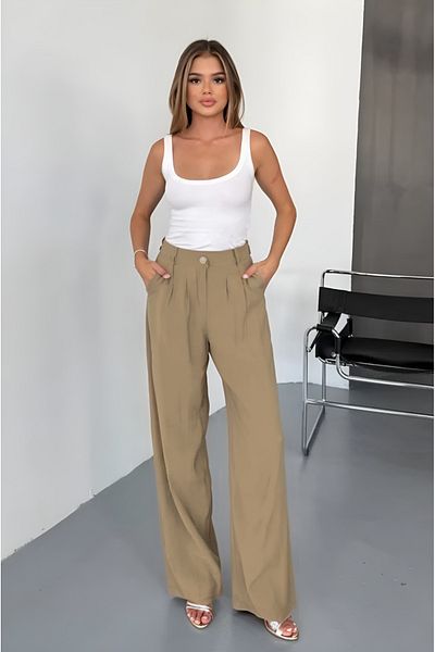 adba style Women's Modal Cupra Woven Pleated Palazzo Trousers 4030