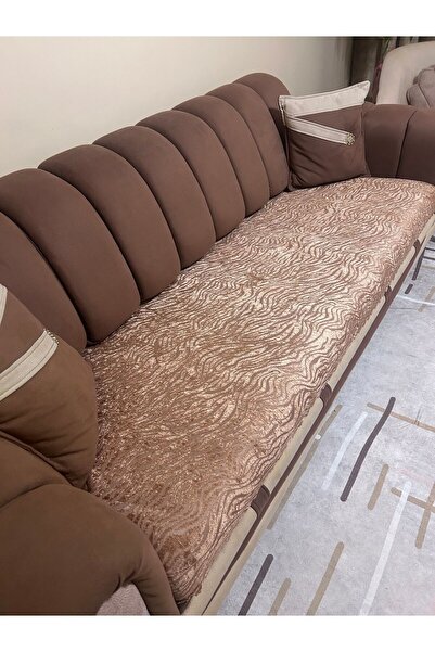 Tekstilsa Silikon Tabanlı Kaydırmaz Lüks Desen Çekyat Koltuk Örtüsü Kapiçino Rengi 1 Adet 210*170 Cm