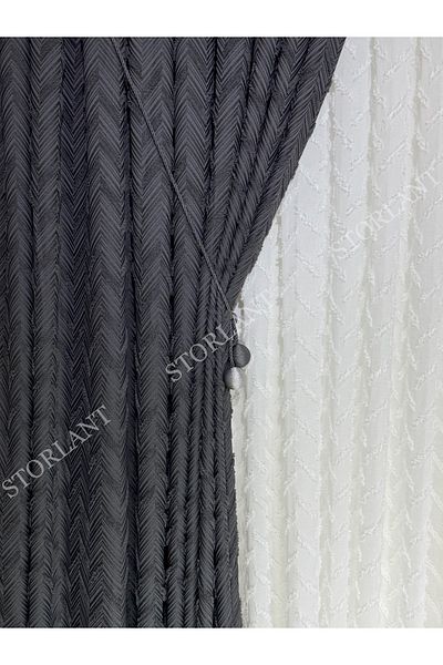 Storlant Puffy Herringbone Anthracite Patterned Linen Background Curtain L Product Frequently Pleated L Accessory Gifted L Single Wing
