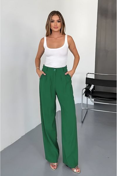 adba style Women's Modal Cupra Woven Pleated Palazzo Trousers 4030