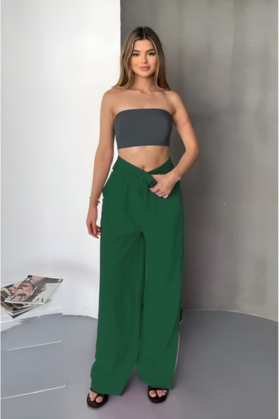 adba style 4026 Modal Woven Elastic Waist Palazzo Women's Trousers