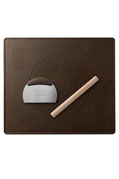 fun zone Generic Silicone Baking Mat With Dough Bake Pad And Rolling Pin Beige/Brown/White