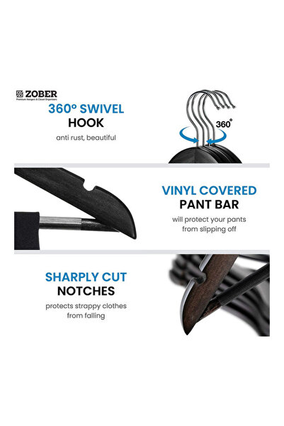 Generic 30-Piece Sliding Wooden Hanger - Premium Lotus Wood With 360° Swivel Hook With Notch And Chrome