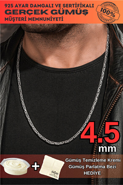 OSMANLI GÜMÜŞ Erkek Gümüş Kolye Yuvarlak Kral Model 4,5 Mm