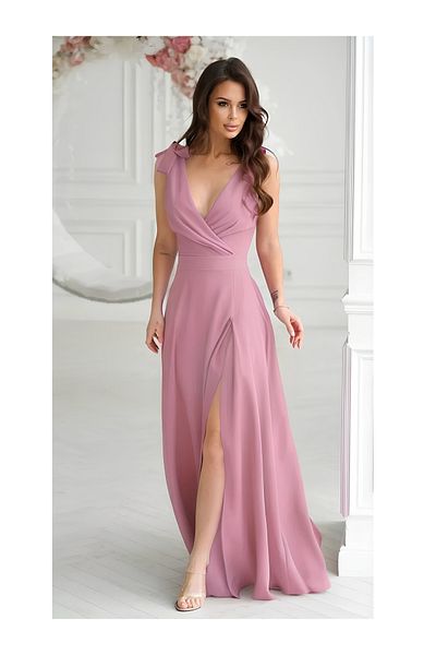 MADAM Women's Strap Double Breasted Neckline Long Slit Dress, Special Occasion-Graduation and Evening Dress