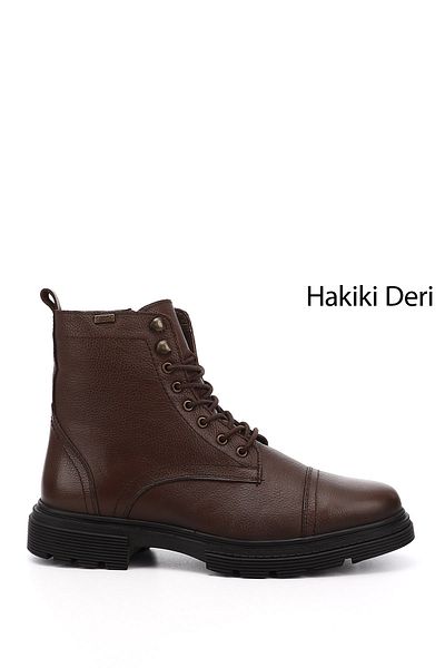 GÖNDERİ(R) Brown Floater Gön Genuine Leather Zippered Lace-Up Men's Boots 81501