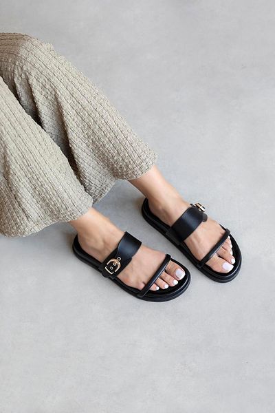 STRASWANS Zeus Women's Buckle Detail Daily Comfort Leather Slippers Black
