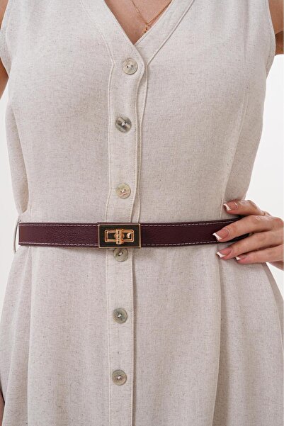 MODAM HİFA Stitched Gold Buckle Women's Belt Trouser Belt Dress Belt Shirt Belt Coat Belt