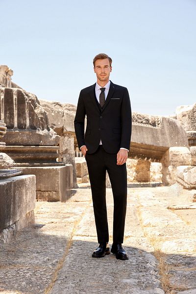 Morven 6 Drop Black Jacquard Slim Fit Men's Suit with Vest