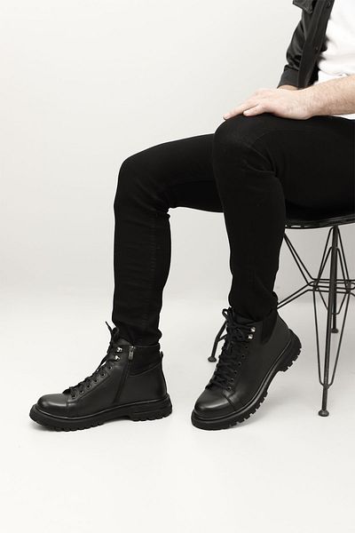 GÖNDERİ(R) Men's Black Zippered Rubber Sole Genuine Leather Boots
