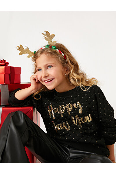 Koton Φούτερ με θέμα την Πρωτοχρονιά με παγιέτες κεντημένο καπιτονέ λαιμόκοψη