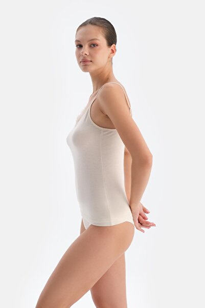 Dagi Ecru Modal Cashmere Lace Detailed Tank Top
