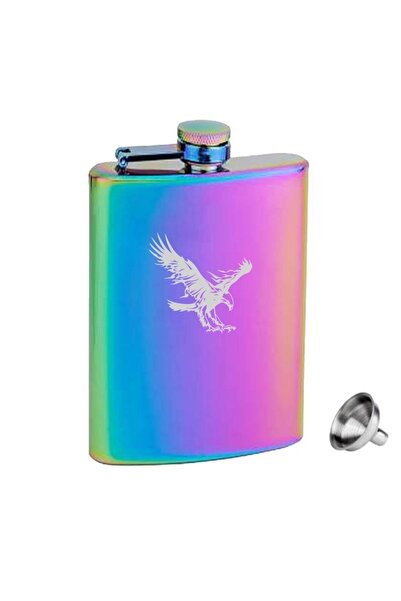 ANGELO Rainbow Eagle Patterned Stainless Steel Liquor Flask – 8oz (240ml) – C...