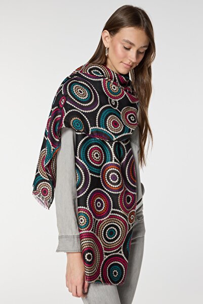 Axesoire 15057 Μαύρο σάλι με μοτίβο δαχτυλιδιού