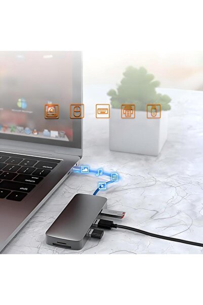 fun zone موزع USB 10 في 1 للشحن السريع من أرابيست، من النوع C إلى 4K HDMI، باللون الرمادي