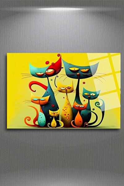 HMDS CONCEPT Pictură pe sticlă a familiei de pisici 46