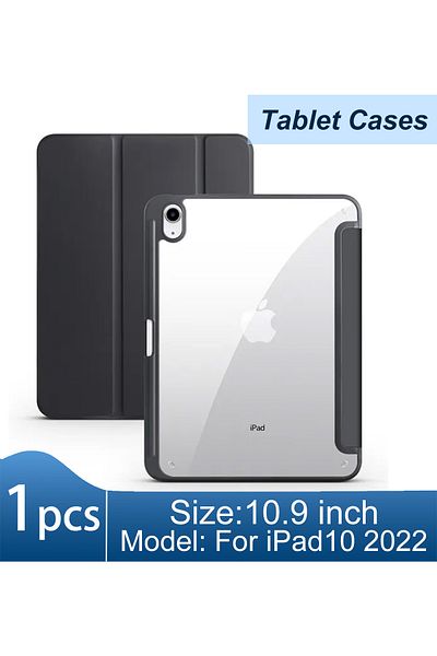 Choice جراب أسود لجهاز iPad 10 2022 الجيل العاشر 10.9 بوصة، غطاء خلفي شفاف صلب من البولي كربونات
