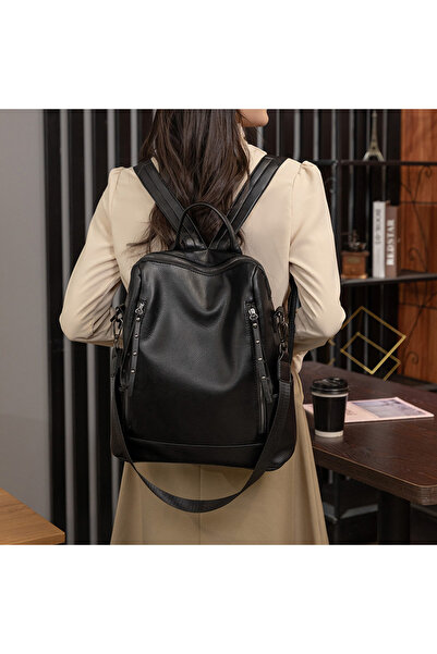 Generic Large Capacity Travel Backpack For Women Faux Leather School Backpack Anti Theft Double