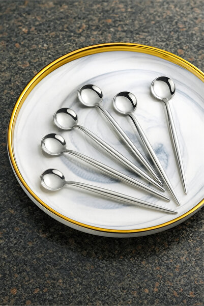 WuuQ 6'lı Lux Yuvarlak Gümüş Çay Kaşığı - Kaşık