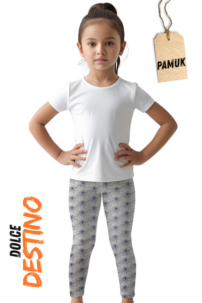 Dolce Destino Children's Leggings - Patterned Seasonal Lycra Cotton Girls' Leggings in Gray Tones