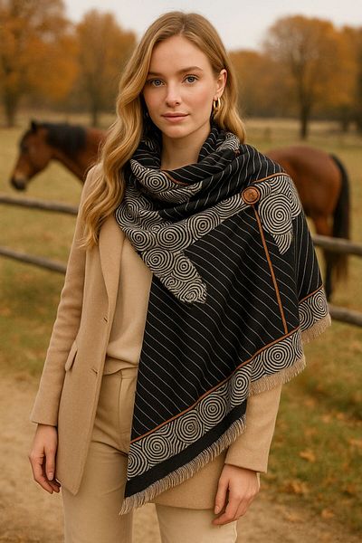 Axesoire 15085 Horse Patterned Black Shawl