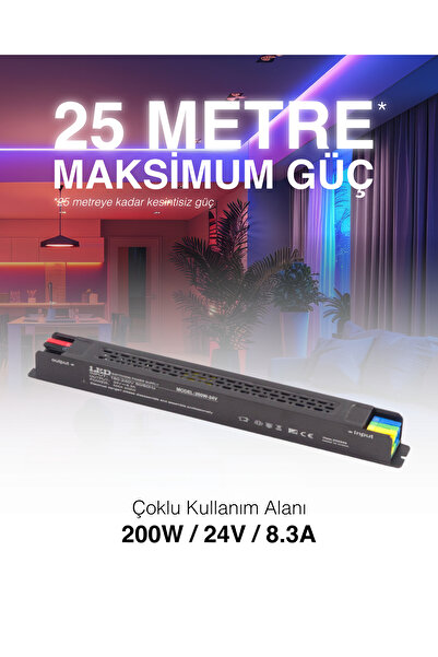 fitterfoot Yüksek Güçlü 24V 200W Led Driver - 20 Metre Şerit Led İçin Trafo