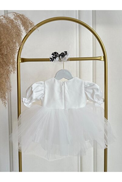 Hobidik Baby Kids Off White Black Scallop Balloon Sleeve Tutu Puffy Dress