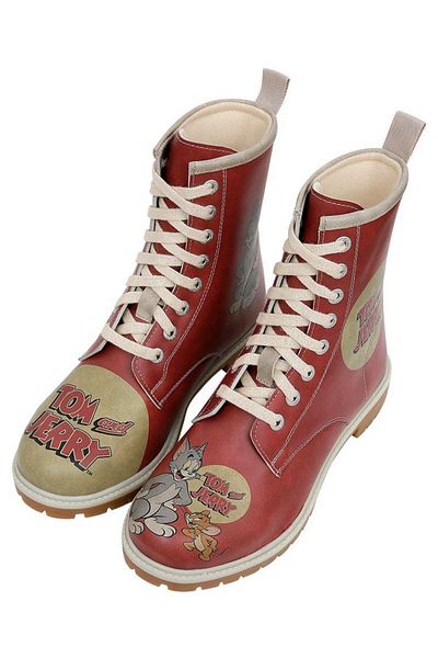 Dogo Women's Vegan Leather Orange Long Boots - Warner Bros Tom and Jerry Design