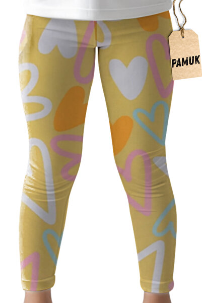 Dolce Destino Çocuk Tayt - Sarı ve Renkli Kapli Mevsimlik Likralı Pamuklu Kız Çocuk Tayt