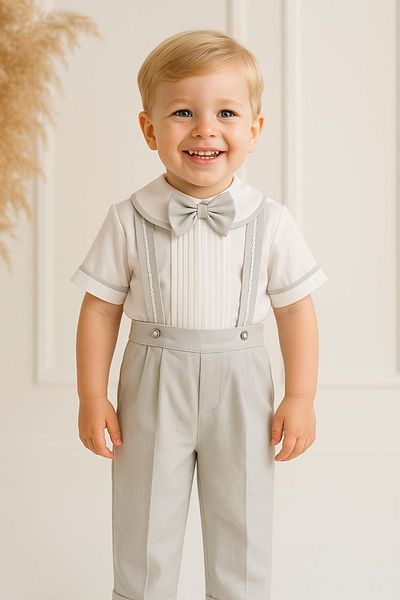 Hobidik Boy's Mildew Green Poplin Fabric Salopet Bottom Top Set