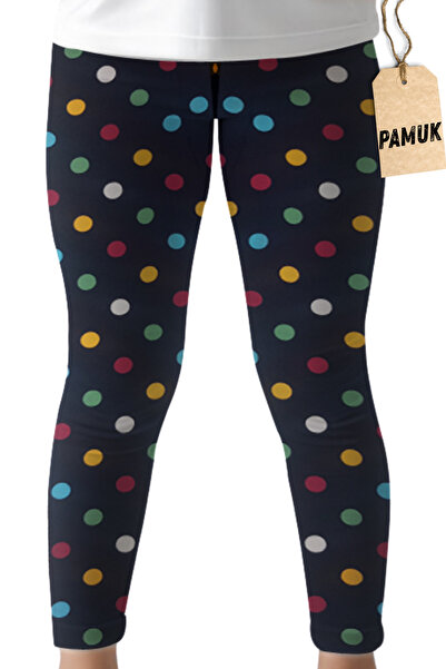 Dolce Destino Çocuk Tayt - Siyah Renkli Puantiyeli Mevsimlik Likralı Pamuklu Kız Çocuk Tayt