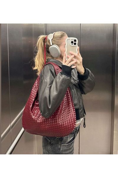Die Fein Mercan Stores Knitted Detail Wide Shopper Campané Retro Hand and Shoulder Bag