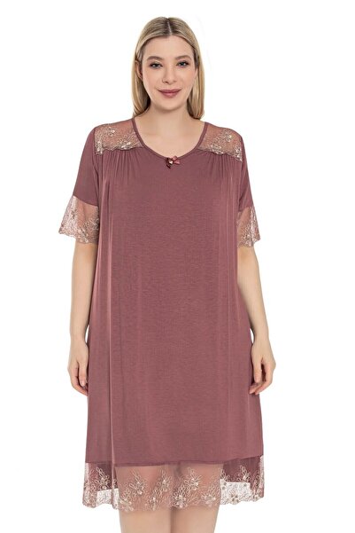 Cotpark Kadın Büyük Beden Viskon Elastan Kumaş Dantel Detaylı Gecelik 13589-B