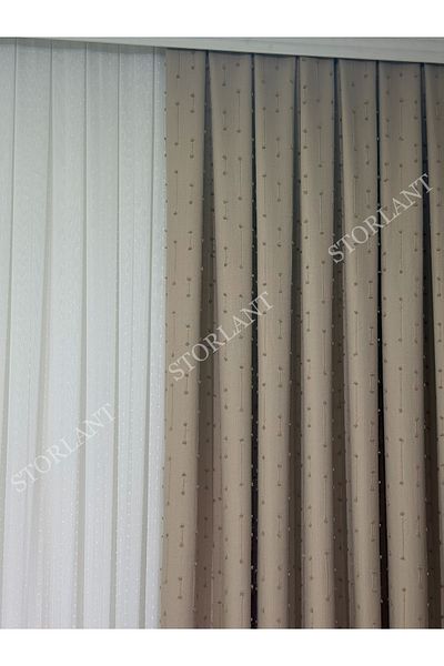 Storlant Puffy Dotline Earth Pattern Linen Background Curtain L Product Frequently Pleated L Accessory Gifted L Single Wing