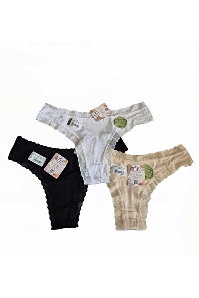 Anıt 3'lü Kadın Bamboo Lycralı Tanga Külot-Siyah,Beyaz,Ten