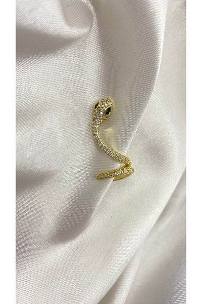 GLOWVİA AKSESUAR Women's Snake Model Earcuff with Zircon Stone