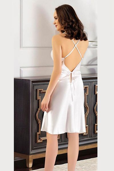 LOOMERİE 2972 Women's Ecru Deep Bust Low-Cut Thin Strap Short Fancy Nightdress