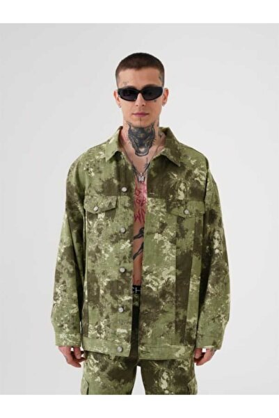 RODEZ Kamuflaj Desenli Oversize Denim Kot Ceket