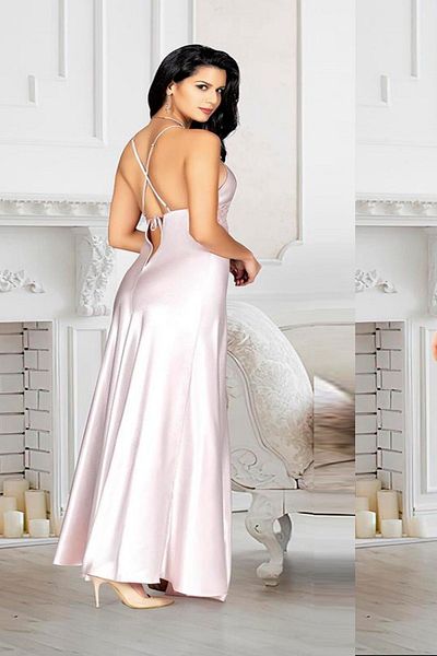 LOOMERİE 2976 Women's Powder Belly Open Transparent Thin Strap Long Fancy Nightdress
