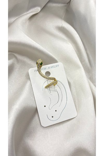 GLOWVİA AKSESUAR Women's Snake Model Earcuff with Zircon Stone