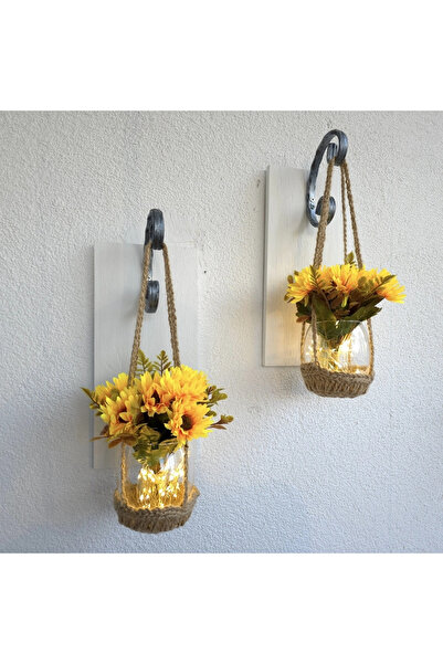 STDEKOR Wall Decoration, White Sconce with LED Lights, Yellow Daisy Flowers, Set of Two