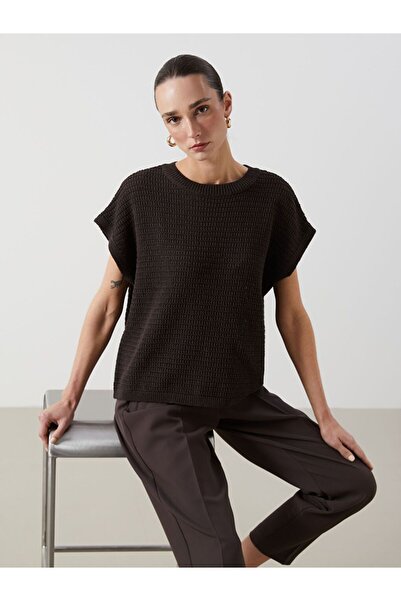 LC Waikiki Lcwaikiki Classic Brown Crew Neck Self Pattern Oversize Women's Kn...
