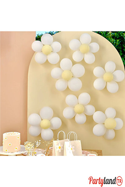 PartylandTR 36 Adet Balon Ve 6 Adet Papatya Yapma Aparatlı Papatya Balon Seti