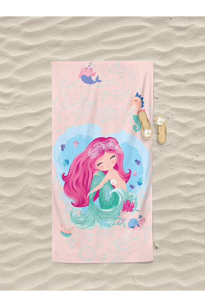 Home Mermaid Patterned Digital Printed Girl's Beach Bath Towel